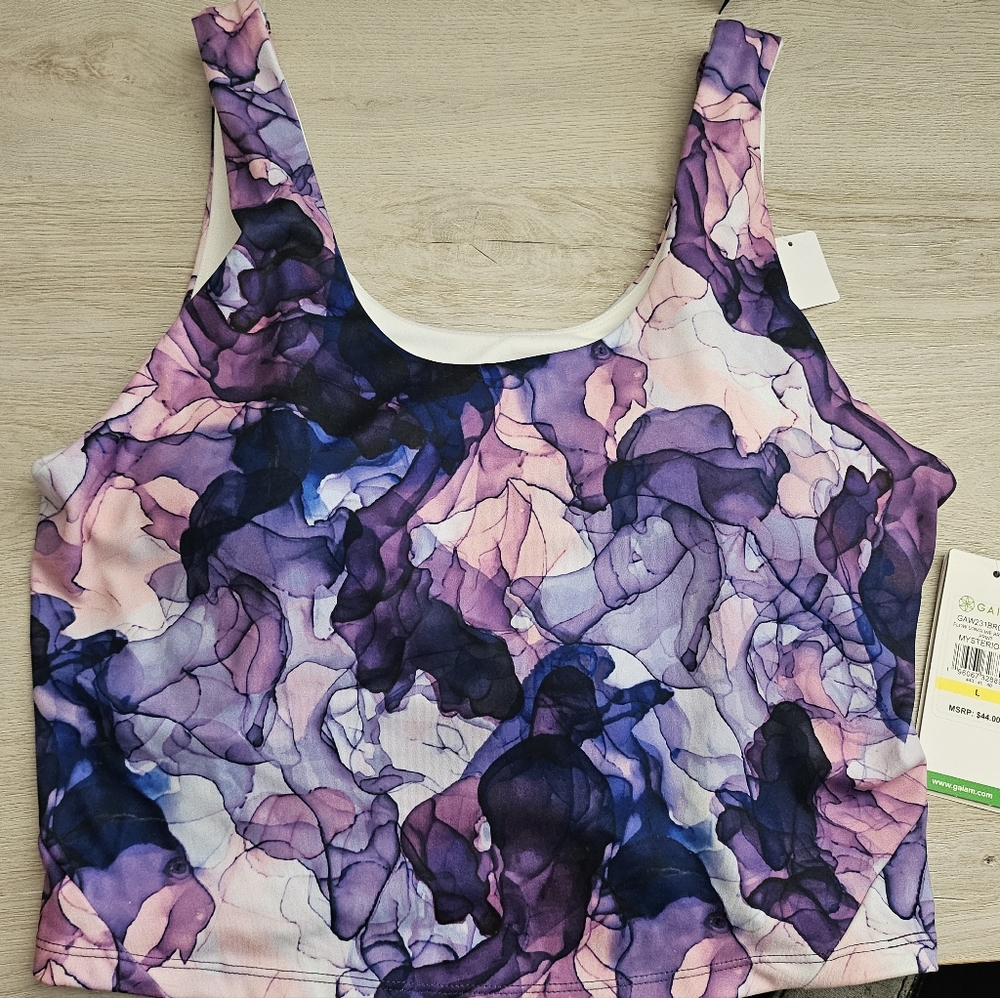 GAIAM Purple Pink Abstract Print Crop Tank